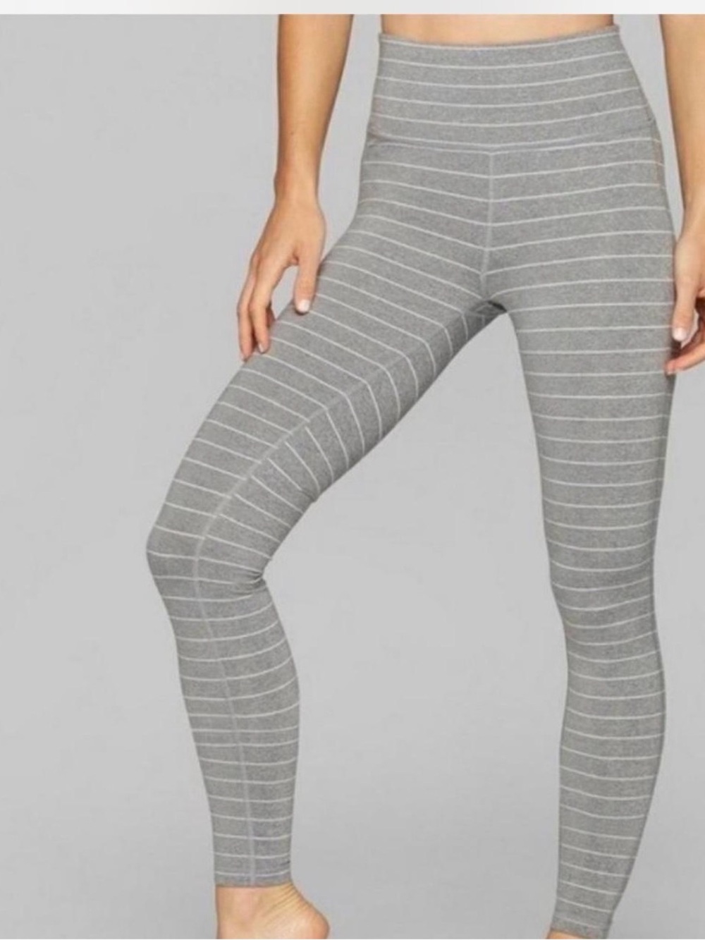 Athleta Gray Striped High-Rise Leggings